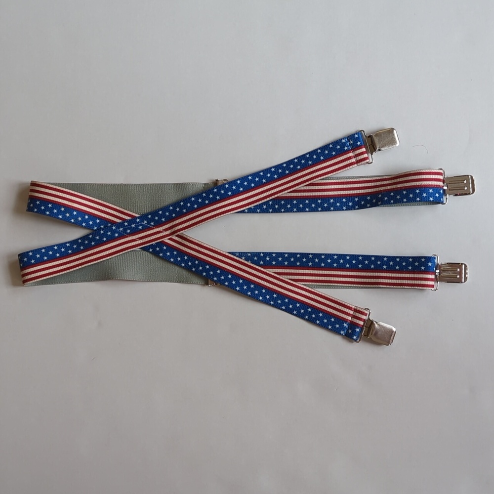 Vintage Stars & Stripes Patriotic Clip End Suspender Galluses Red White Blue